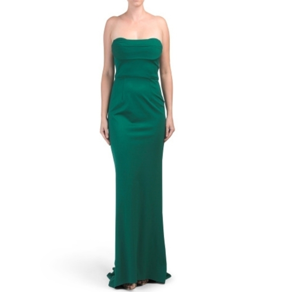 𝅺adrianna Pappell Emerald Green Knit Strapless Straight Neck Mermaid Gown - Picture 1 of 15